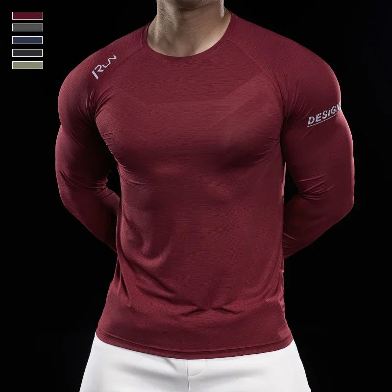 Men Running T-shirt Jogging Tracksuit Athletic Shirt Compression Long Sleeves Sport Tees Gym Fitnes Muscle Fit Y2K Streetwear