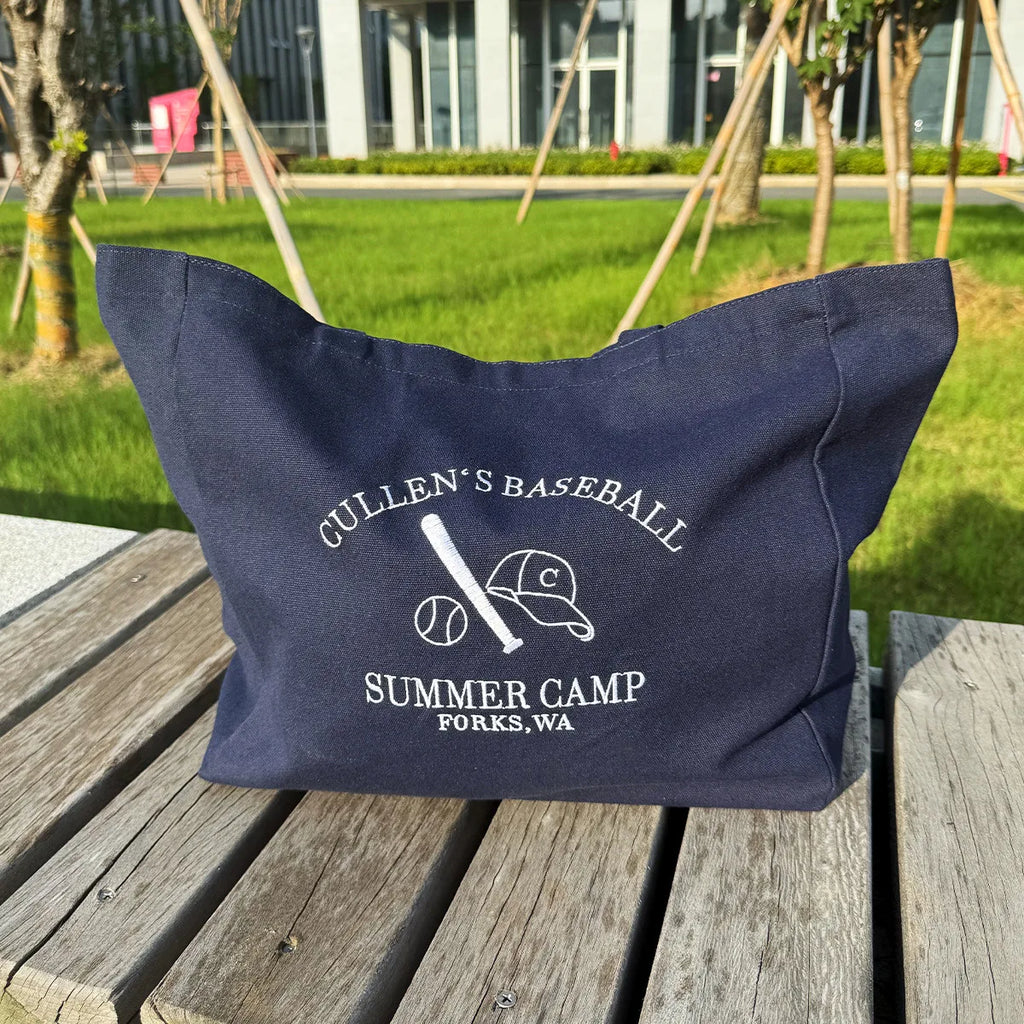 Cullen's Baseball Retro Embroidered Navy Canvas Shoulder Bag Cotton Street Fashion Reusable Shopping Bag Aesthetic Tote Bags