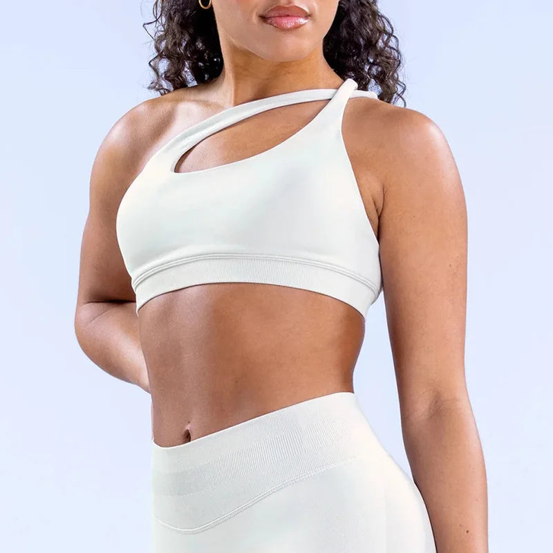 High Elasticity Ultra-fine Matte Sports Bra for Women Sloping Shoulder Backless Yoga Vest Running Fitness and Training Bra