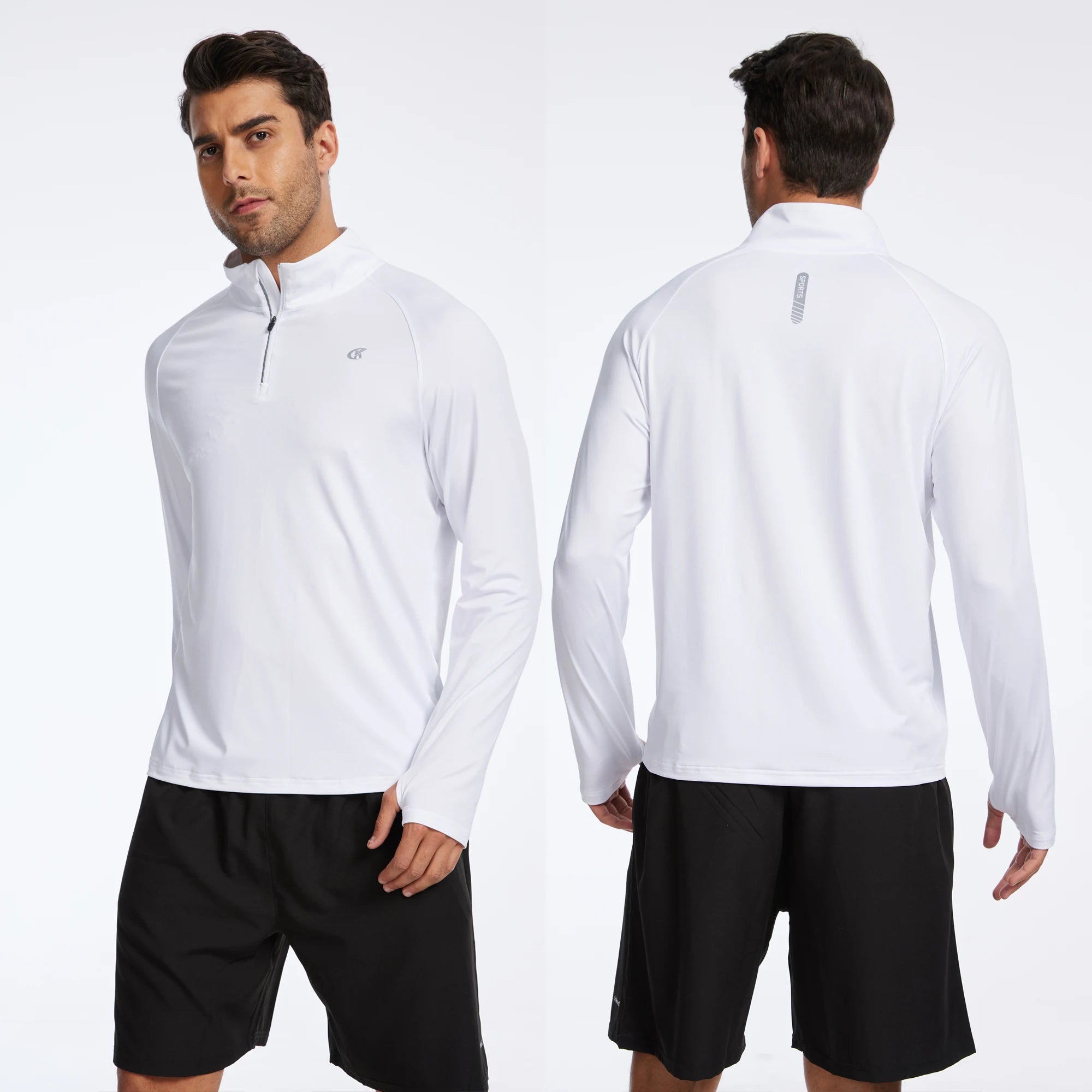 Men Long Sleeve Shirt UPF 50+ Rash Guard Swim Shirt Athletic Fishing Hiking Workout Cooling Tee Quick Dry Shirts with Zip