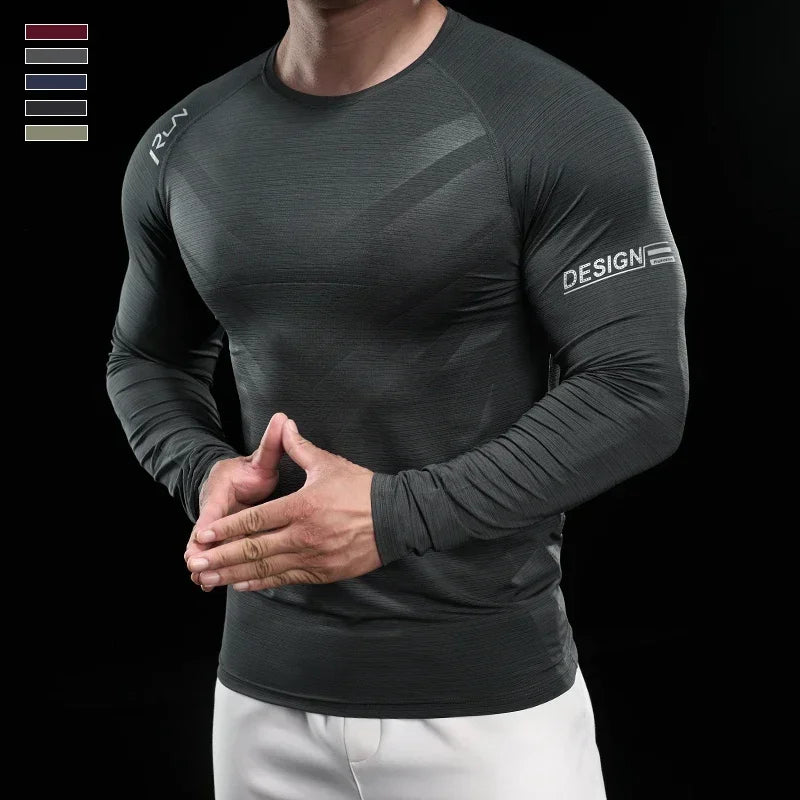 Men Running T-shirt Jogging Tracksuit Athletic Shirt Compression Long Sleeves Sport Tees Gym Fitnes Muscle Fit Y2K Streetwear