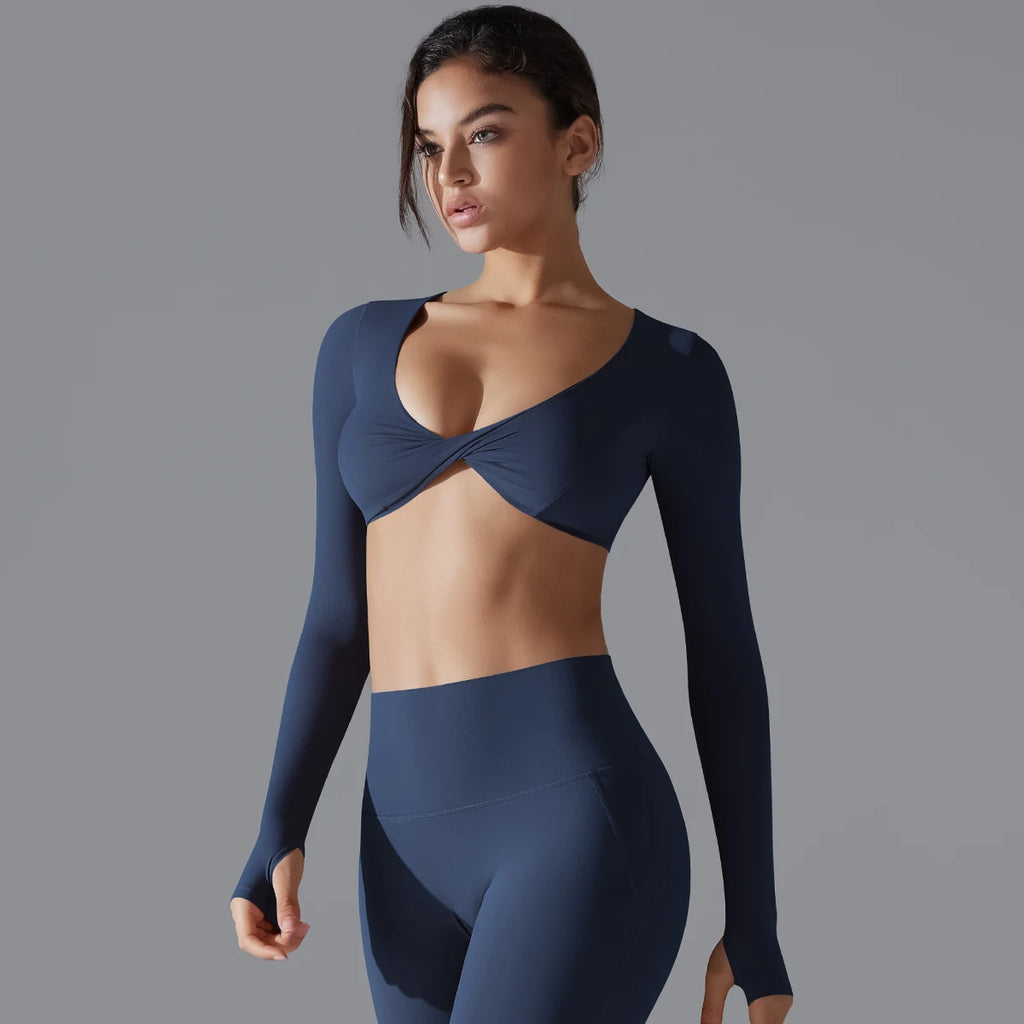 Yoga Long Sleeve Slim Sexy Breathable Quick Drying Sport Brassiere Gym Push Up Shockproof High Intensity Pilates Clothes Women