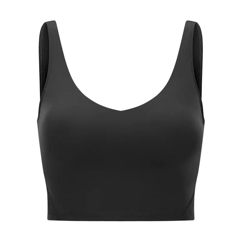 SHINBENE Women's V-neck Slimming Fitness Long-sleeve Padded Short-sleeve Sports Bra Yoga Bra Classic Athletic Tank Top