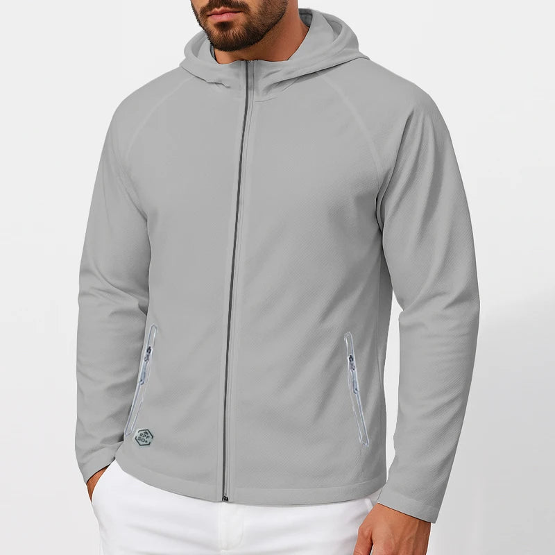 50+ UPF Sun Protection Clothing Men Long Sleeve Hoodie Jacket Men UV Proof with Reflective Sign for Running Fishing Outdoor Wear