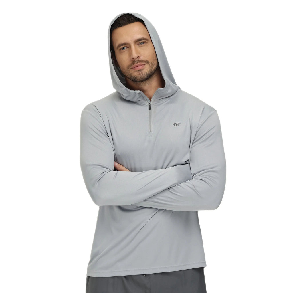 Men Long Sleeve Shirt UPF 50+ Rash Guard Swim Shirt Athletic Fishing Hiking Workout Cooling Tee Quick Dry Shirts with Zip