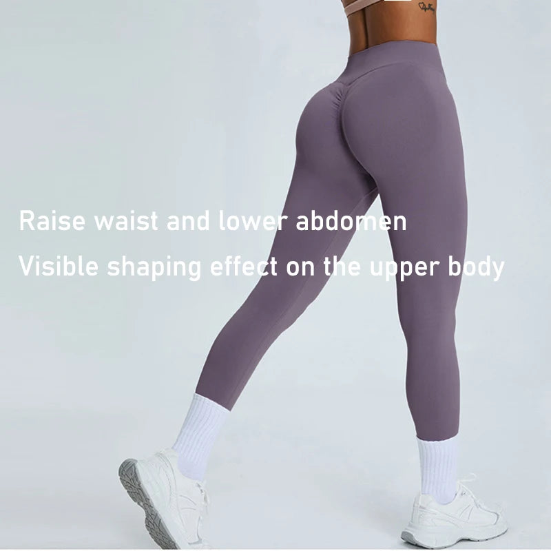 Pleated Seamless High Waist Sports Butt Lifting Tummy Control V-Fold Yoga Short Pants Women's Tight Hip Lifting High Waist Pants