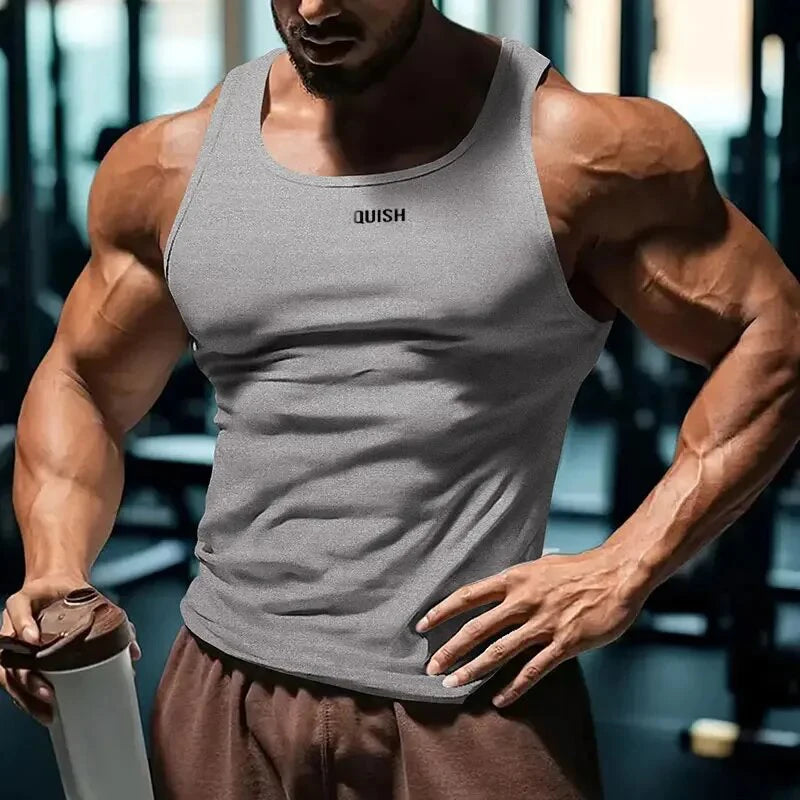 Summer Men's Slim Fit Sports Vest Trendy Brand Printed Solid Color Quick Dry Breathable Casual Fitness Top for Men