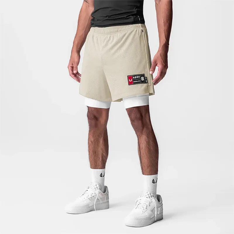 Men's Running Shorts Quick Dry 2-in-1 Double-decker Gym Shorts Mesh Summer Sports Jogger Fitness Workout Basketball Short Pants