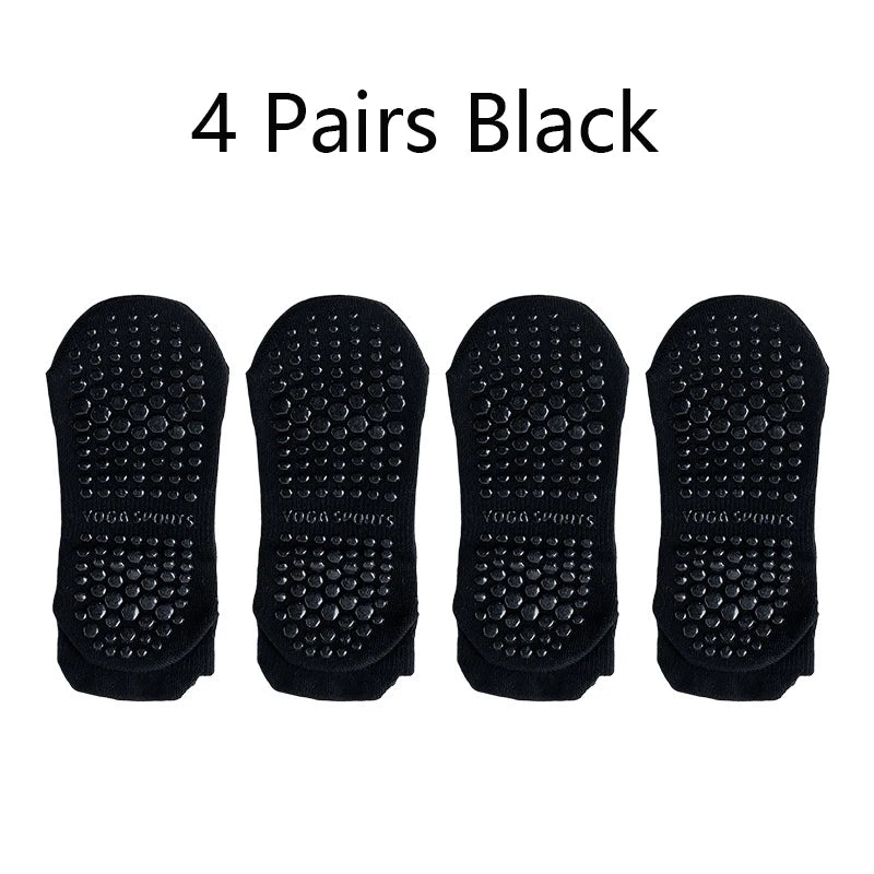 4 Pairs Grip Socks for Women Non Slip Yoga Socks Pilates Breathable Mesh Short Socks Cotton Low Cut Gym Fitness Dance Sport Sock