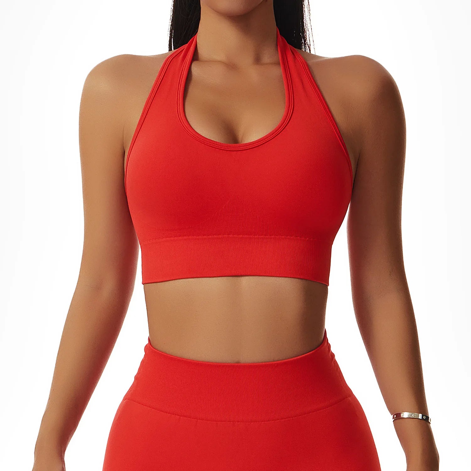 Sexy Halter Yoga Bra Gym Workout Push Up Running Sports Underwear Gathering Sports Vest Beautiful Back Fitness Top
