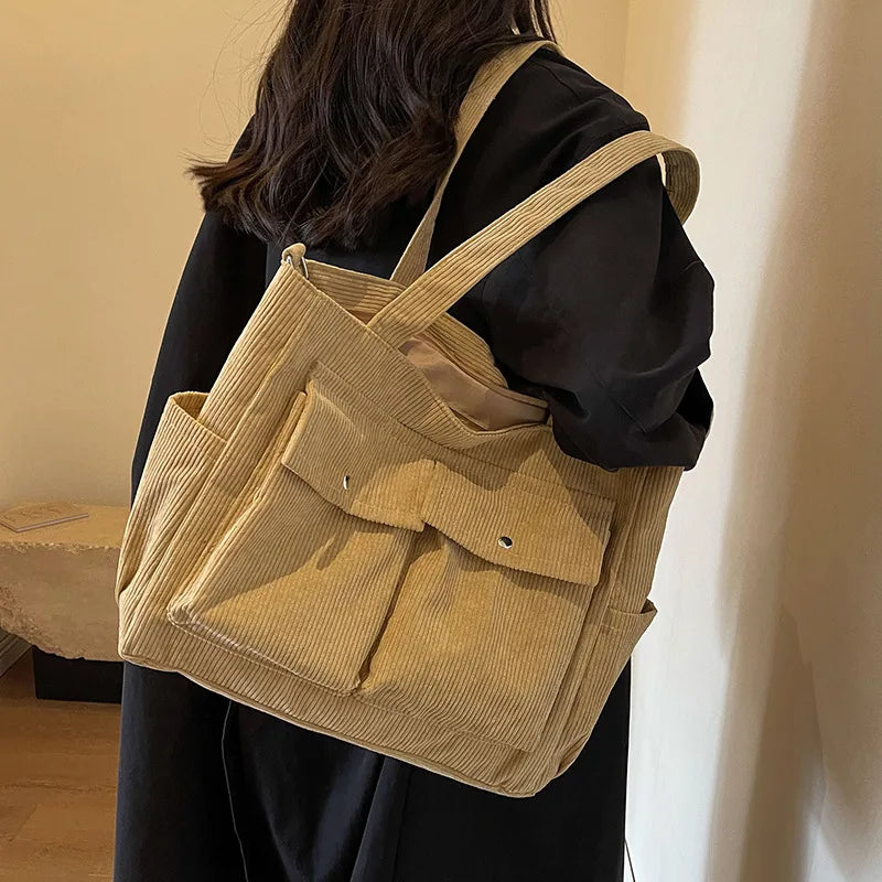 Ladies' Tote Bag With Large Capacity Corduroy Fashionable Crossbody Shoulder Bag 2025 Women Casual Shoulder Bag Class Handbag