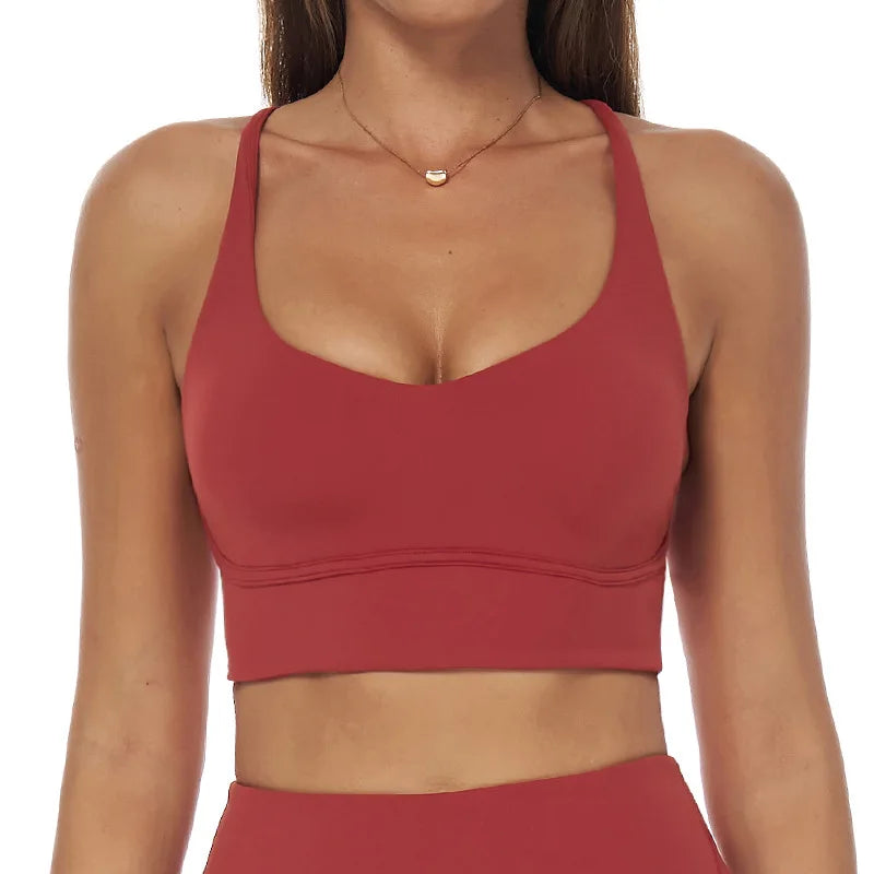 Gym Sport Bra Cross Back Sports Bra Women's Breathable Yoga Bra Shockproof Crop Top Quick Drying Fitness Top Push Up Workout Top