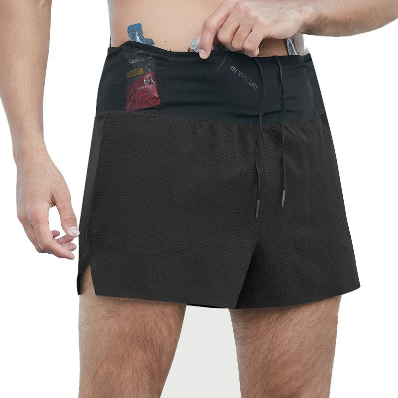 Marathon Running Shorts Men 2 In 1 Quick Dry Workout Training Fitness Jogging Multi-Pocket Man Gym Sport Shorts with Waist Pouch
