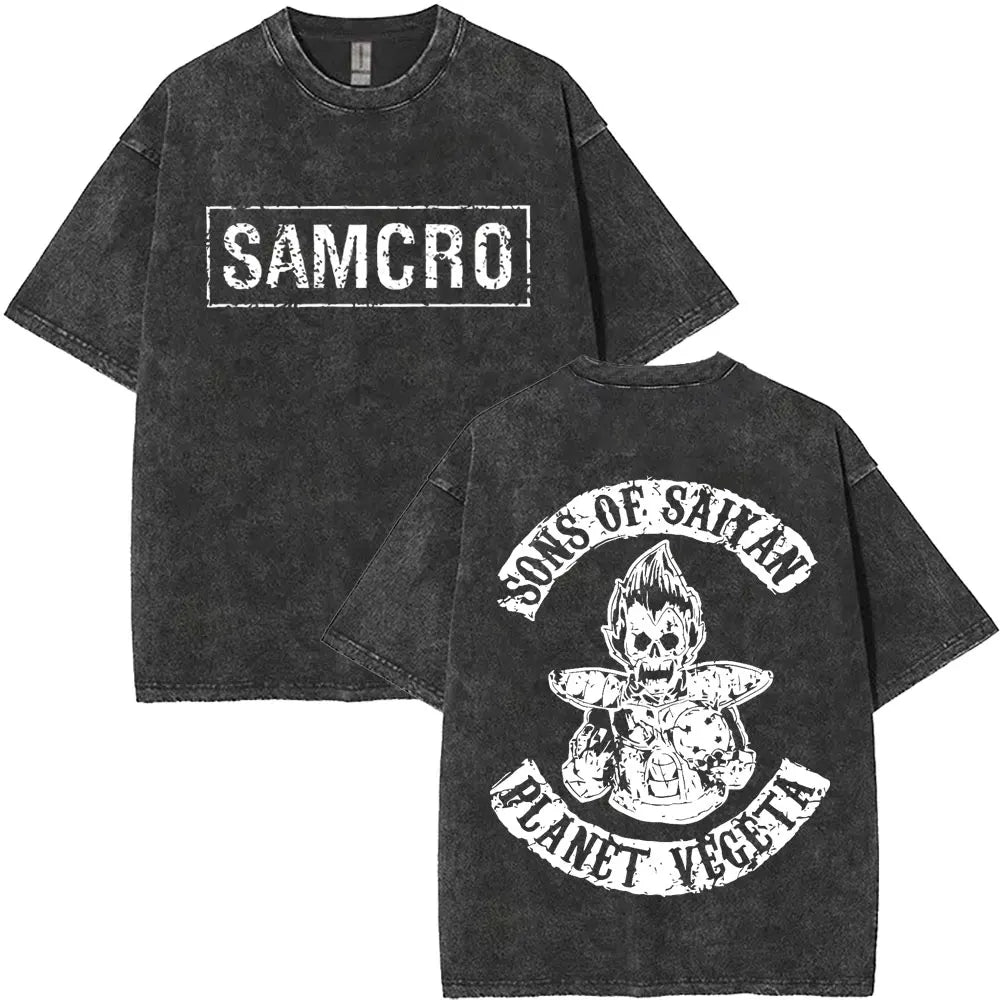 Washed Vintage Sons of Anarchy SAMCRO Double Sided Graphic T Shirt Men Women Hip Hop Rock Oversized T-shirts Male Casual T-shirt