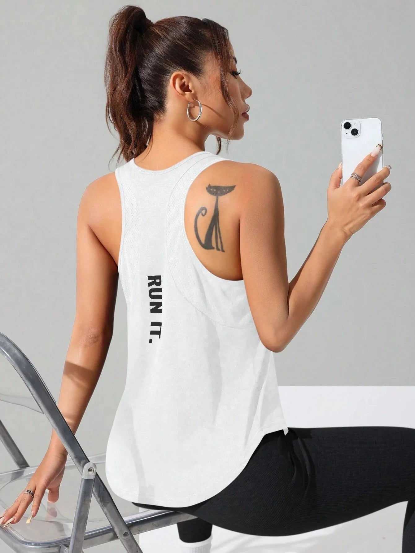 Women's stitched letters quick-drying sports vest, breathable net yoga sportswear, tennis uniform cycling suit, daily wear