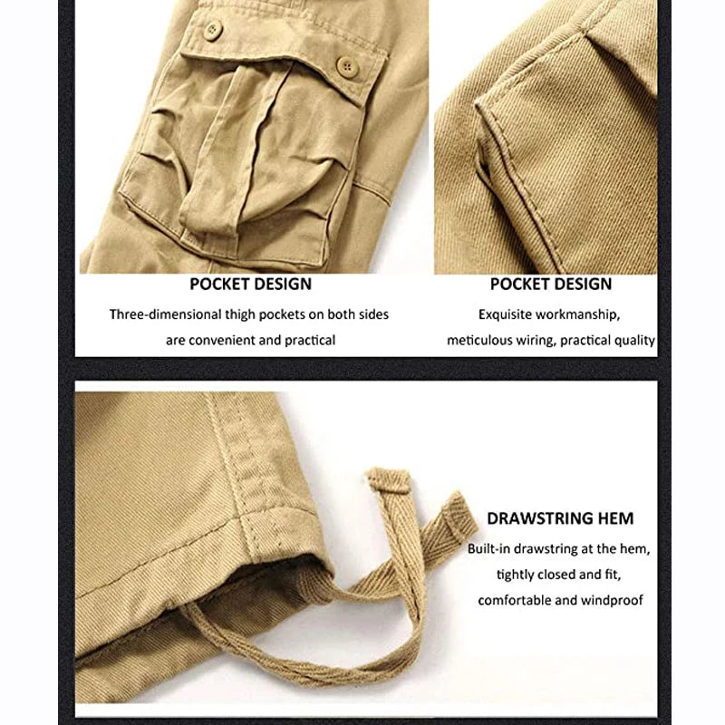8 POCKETS 100% Cotton Men's Solid Color Cargo Pants, Breathable ComfyOutdoor Pants With Multi Pockets For Hiking Trekking Travel
