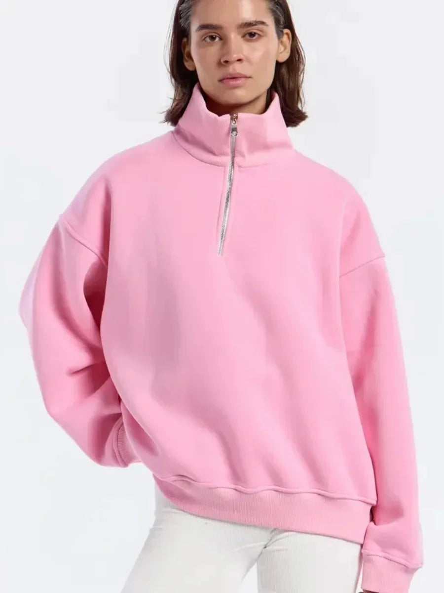 Thickened Oversize Sweatshirt Jacket Women's Loose Fit Solid Color Autumn Winter Fashion Personalized Simple Cotton Hoodie