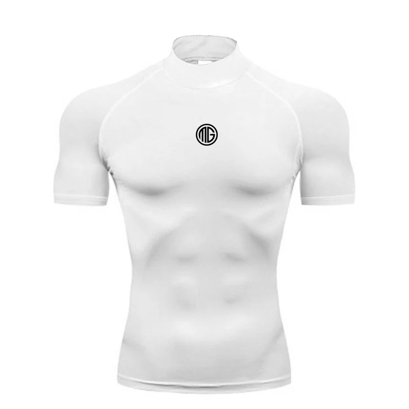 Running T-shirts Mens Compression Shirt Summer Turtleneck Elastic Quick Dry Sports Tees Muscle Gym Workout Short Sleeve T Shirts