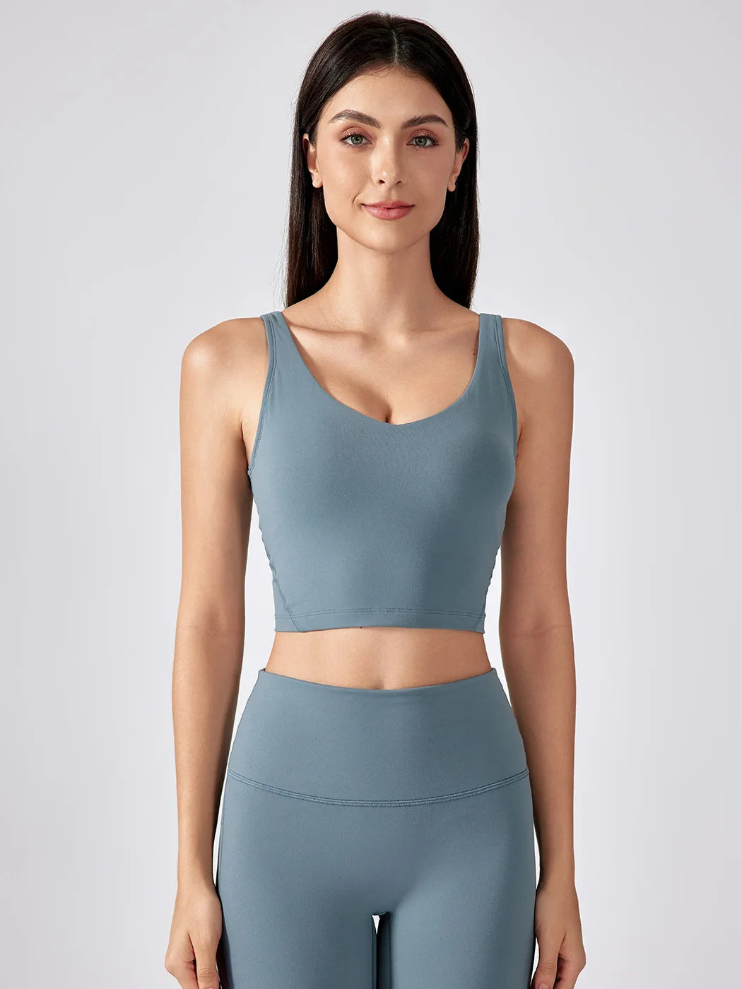 SHINBENE Women's V-neck Slimming Fitness Long-sleeve Padded Short-sleeve Sports Bra Yoga Bra Classic Athletic Tank Top