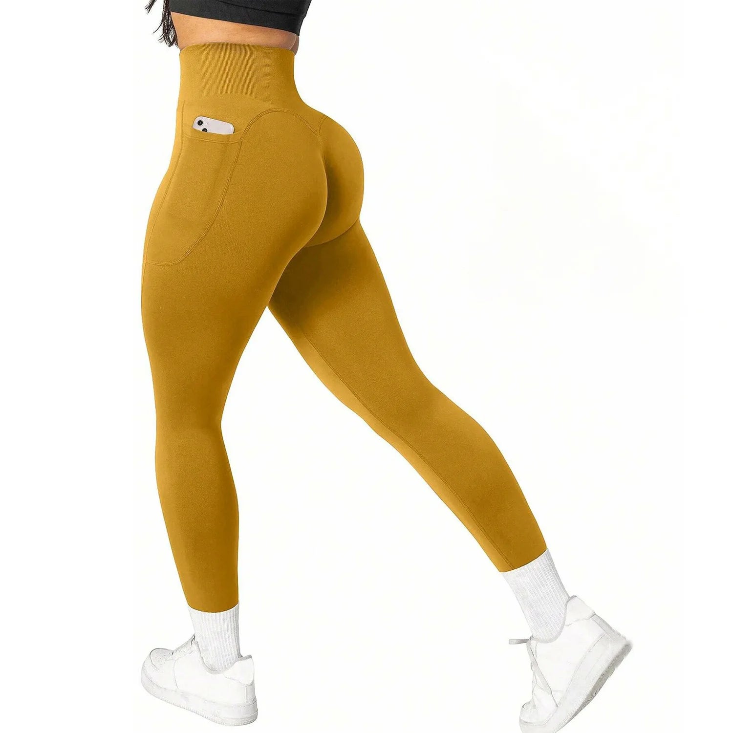 High Waist Yoga Leggings Women Fitness Workout Sport Leggings Sexy Peach Hip Pants  Stretch Double Side Pocket Tight Leggings