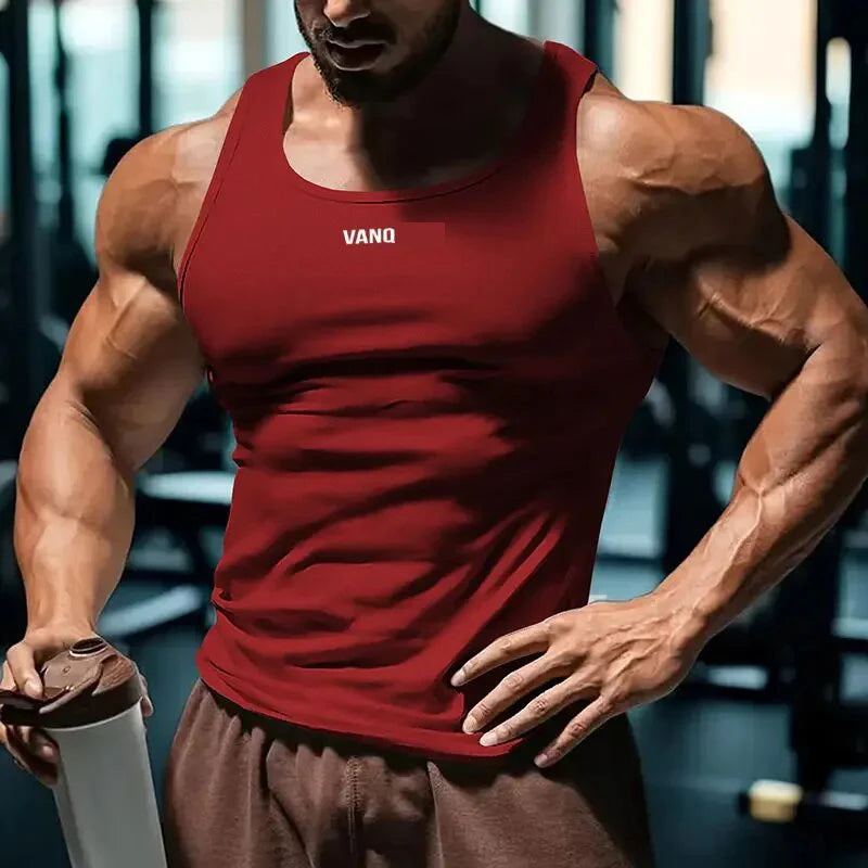 Summer Men's Slim Fit Sports Vest Trendy Brand Printed Solid Color Quick Dry Breathable Casual Fitness Top for Men