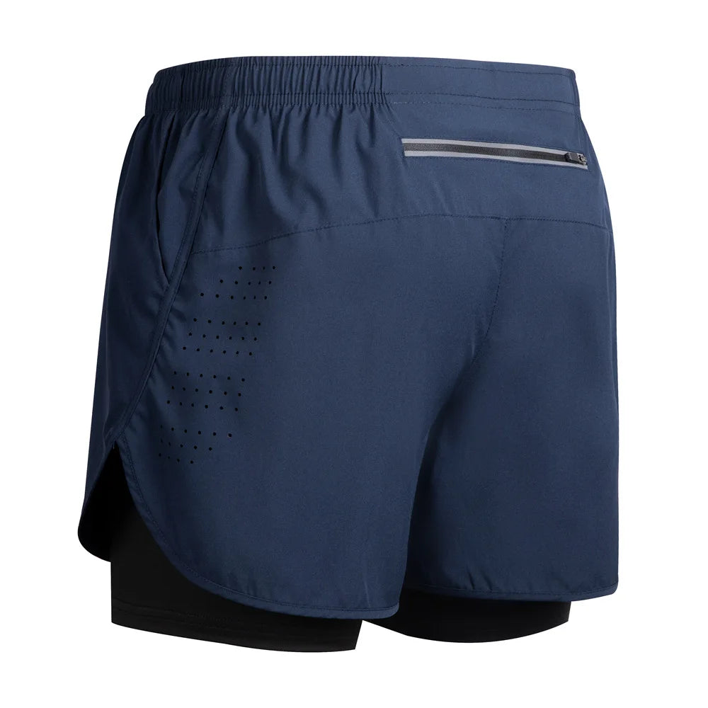 Men's Running Shorts 2 In 1 Fitness Black Double Layer Shorts Workout Training Gym Running Sport Short Pants Summer Shorts Men