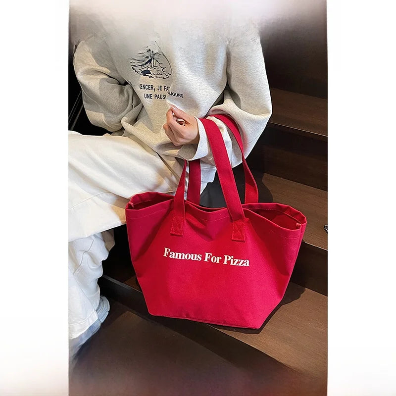 URUM Korean Sle Lazy Letter Red Canvas Tote Bag Women Large Capaci Student Class Single oulder Bag Casual Daily Purse