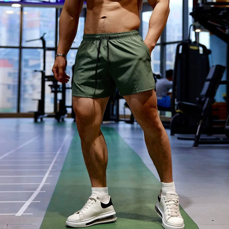 New Summer Running Shorts Men's Sports Jogging Gym Fitness Shorts Training Quick-drying Sports Zipper Pocket Male Cropped Pants