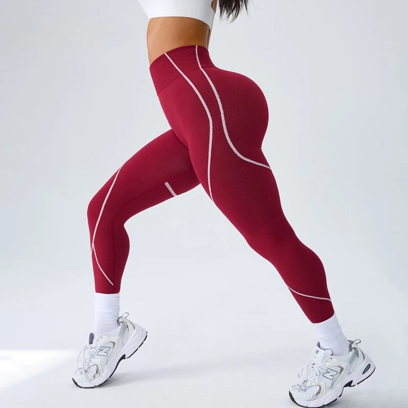 Women's Color Block Seamless Yoga Pants High Waisted Tummy Control Leggings for Running Fitness Workout