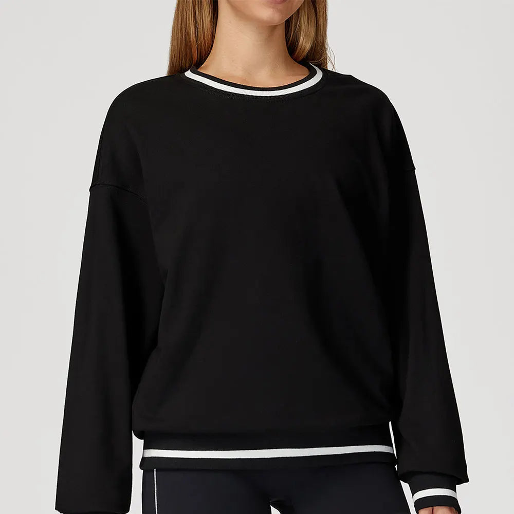 JUREN New Color Blocking Hoodie for Women Long Sleeved Loose Round Neck Top Fashionable Hoodie Outdoor Casual Running Sports Top