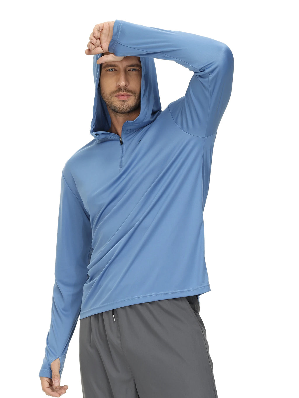 Men Long Sleeve Shirt UPF 50+ Rash Guard Swim Shirt Athletic Fishing Hiking Workout Cooling Tee Quick Dry Shirts with Zip