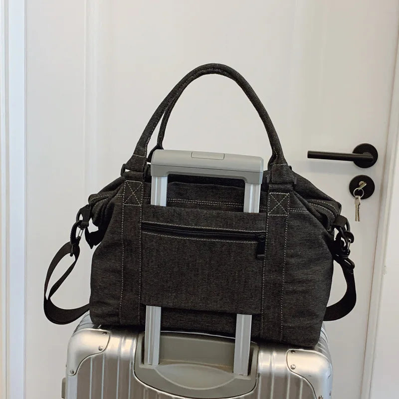 2025 New Women's Denim Crossbody Bag - American Street Style, Large Capacity, Casual Handheld Travel Tote