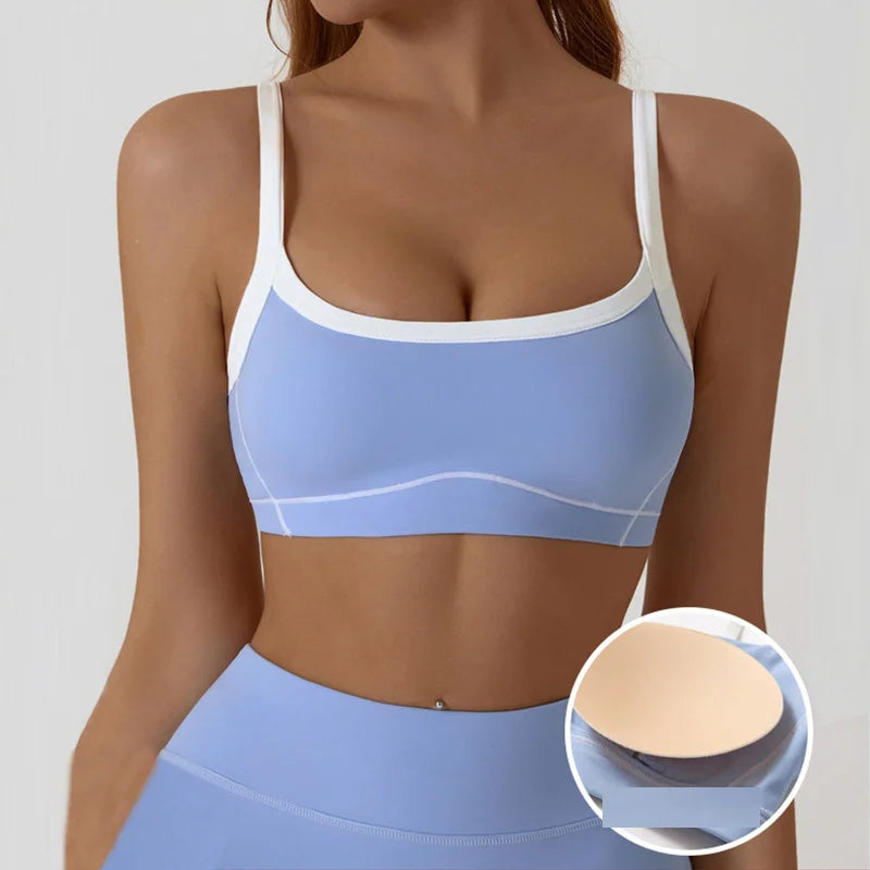 Aiithuug Womens Spaghetti Strap Sports Bras for Women Padded Yoga Bra Workout Wireless Crop Comfy Athletic Tops Sexy Scoop Neck