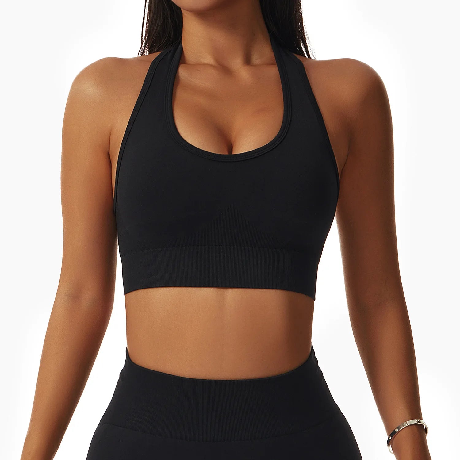 Sexy Halter Yoga Bra Gym Workout Push Up Running Sports Underwear Gathering Sports Vest Beautiful Back Fitness Top