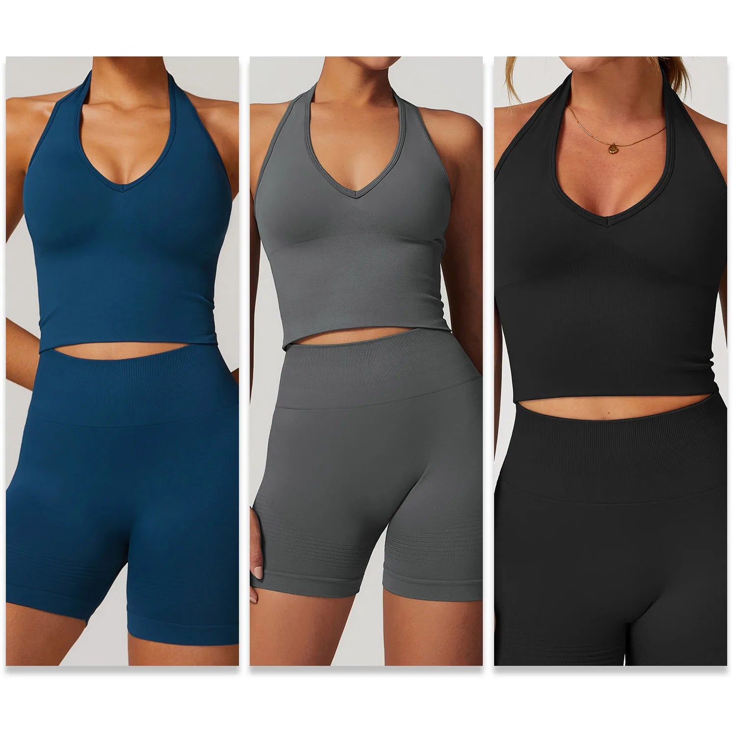 Halter Neck Backless Yoga Bra European and American Seamless Sports Bra Women's Summer Shockproof Fitness Top