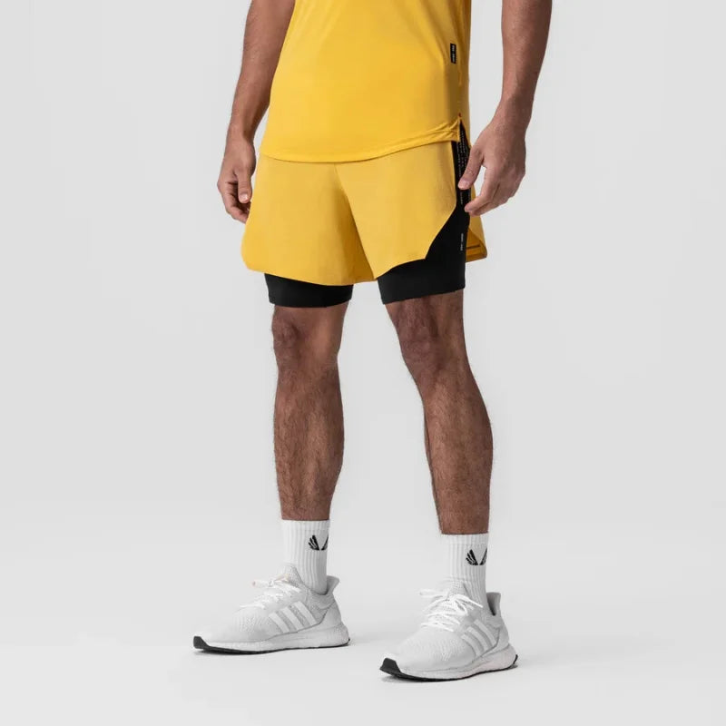 2025 NEW Summer Quick Dry Sports pants Basketball Elastic Double-deck Shorts Men Running Gym Fitness printing Jogger Short Pants