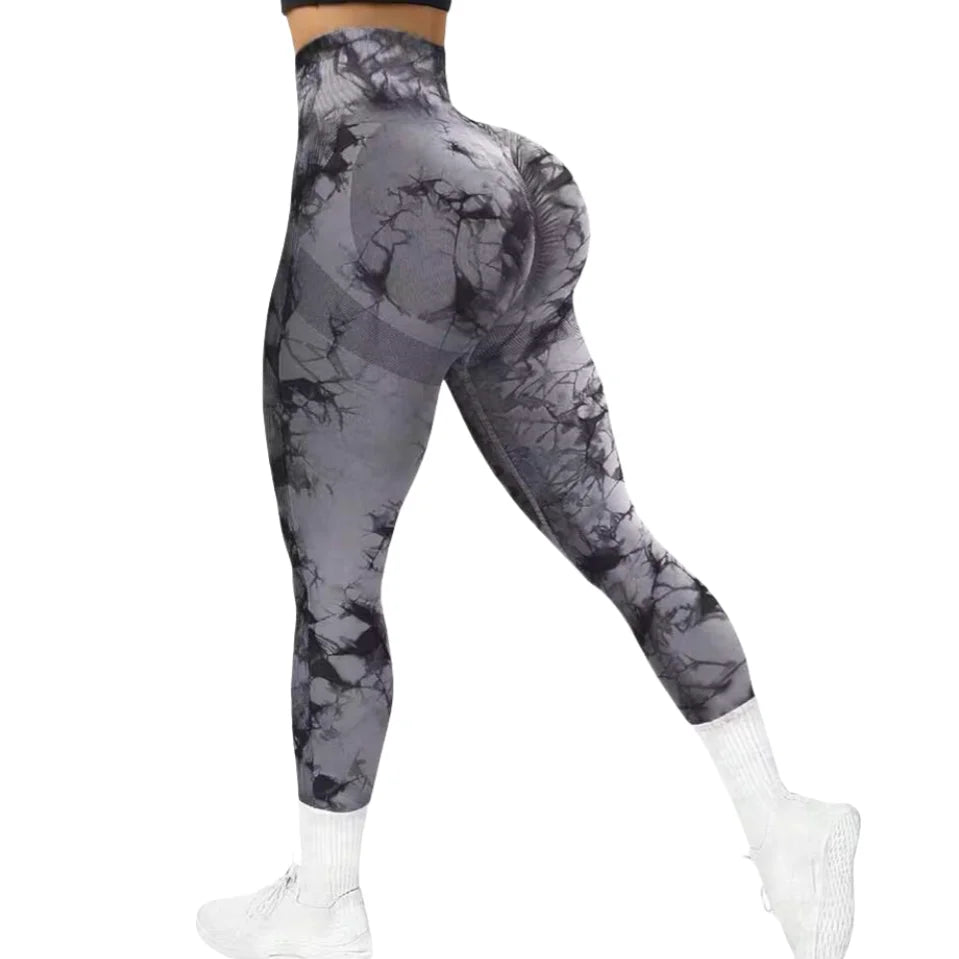 Designer yoga trousers tie-dyeing craftsmanship wide waist slim fit seamless peach hip sports trousers