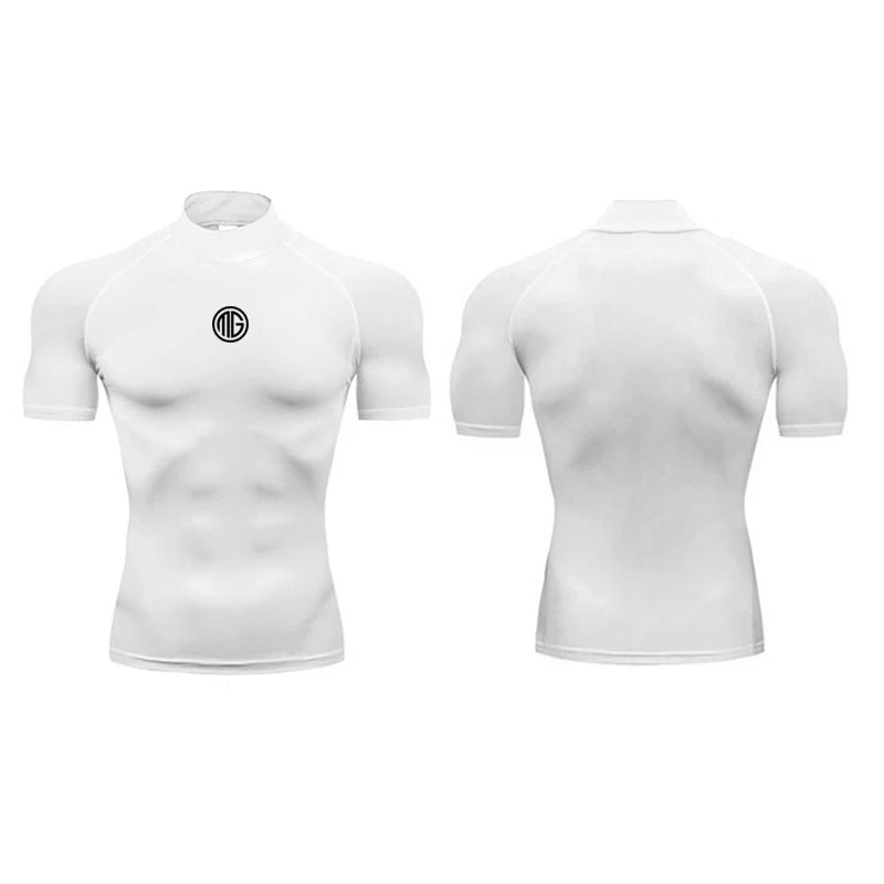 Running T-shirts Mens Compression Shirt Summer Turtleneck Elastic Quick Dry Sports Tees Muscle Gym Workout Short Sleeve T Shirts