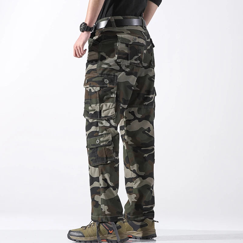 8 POCKETS 100% Cotton Men's Solid Color Cargo Pants, Breathable ComfyOutdoor Pants With Multi Pockets For Hiking Trekking Travel
