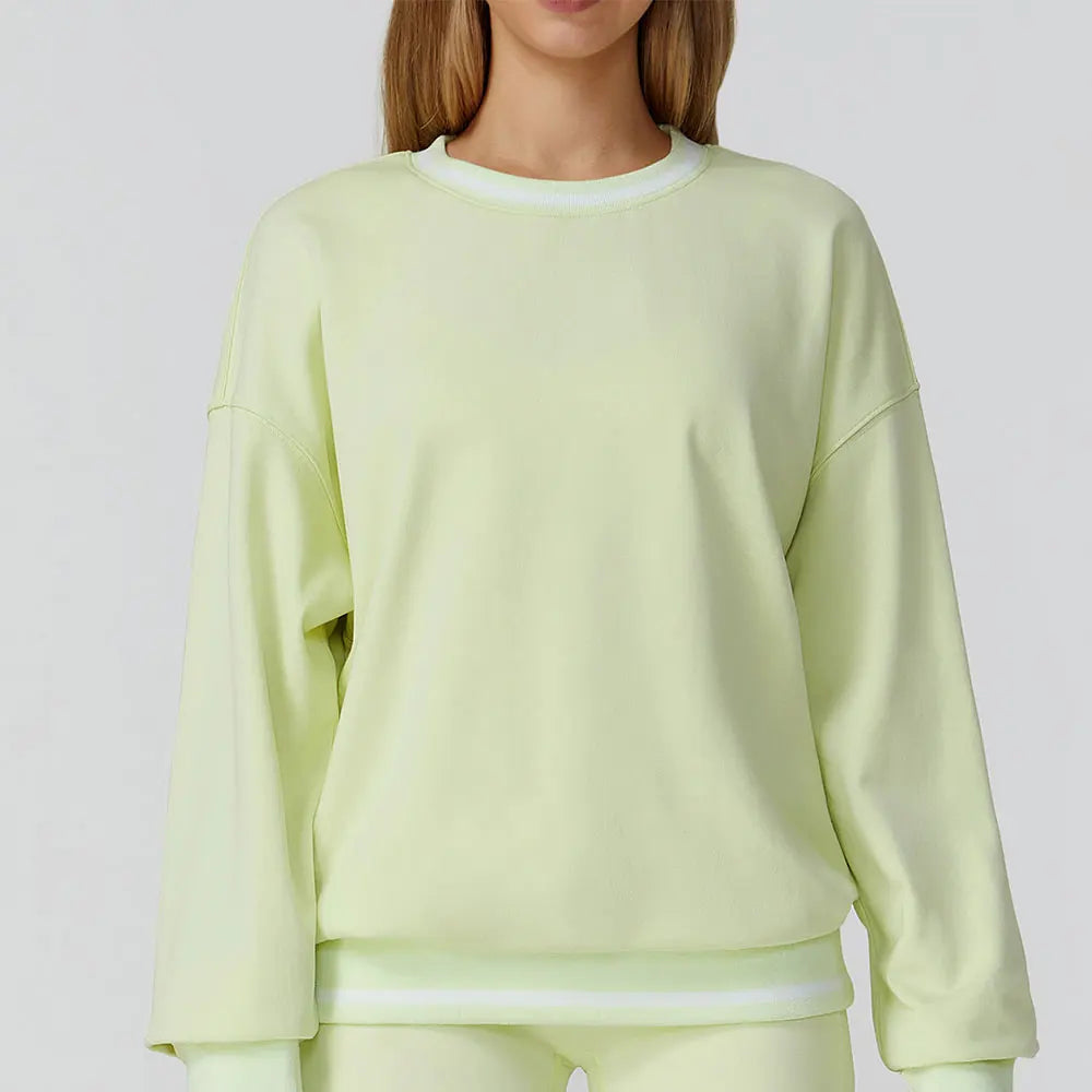 JUREN New Color Blocking Hoodie for Women Long Sleeved Loose Round Neck Top Fashionable Hoodie Outdoor Casual Running Sports Top
