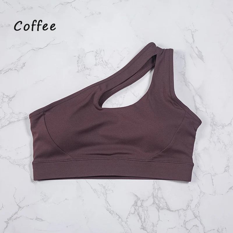 QINACTIVE Women'  sexy One Shoulder Sports Bras Yoga Top Vest Quick-drying Yoga Gym Running Fitness Underwear