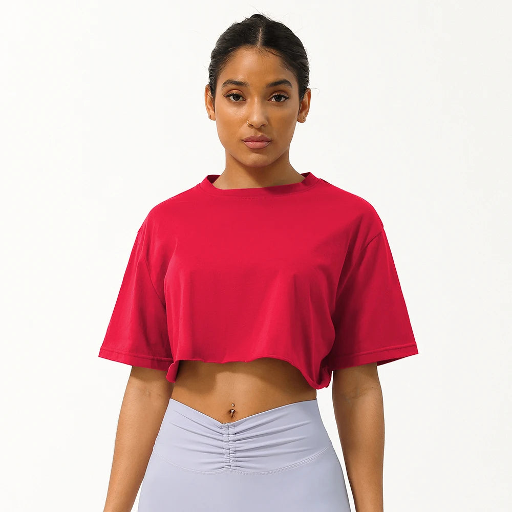 Women Fitness Crop Top Soft Running Short Sleeve Shirt Gym Yoga Wear Workout T-Shirt