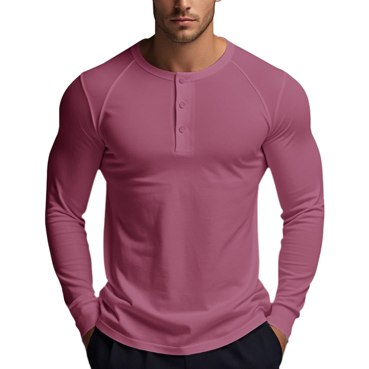 Men's Long Sleeve Button Down T-Shirts Autumn Henley Collar Casual High Quality Crew Neck Mens T Shirts