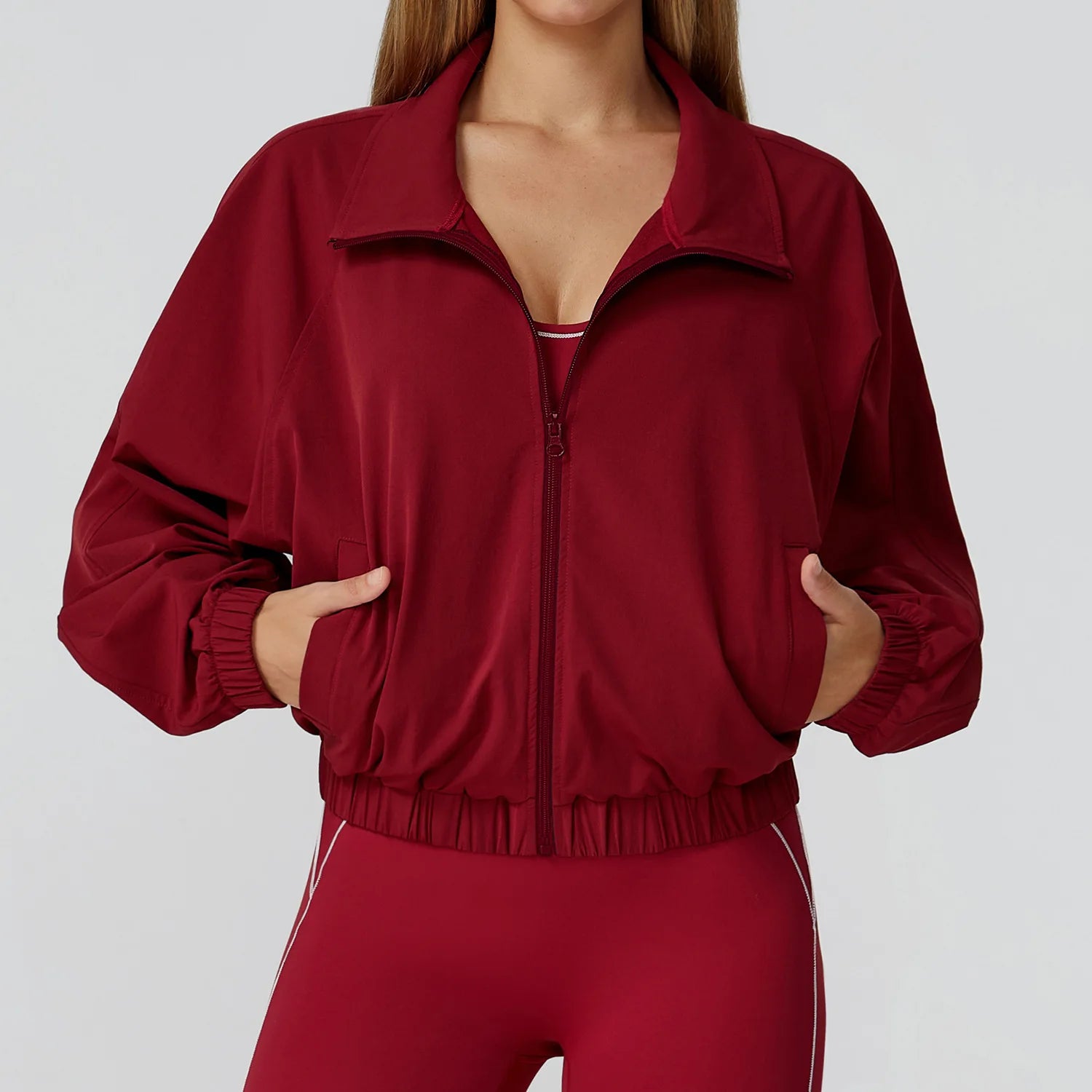 Women Sport Jacket Long Sleeve Shirt Gym Sportswear Quick Drying Stand Up Collar Zipper Top Windproof Outdoor Running Yoga Jacke