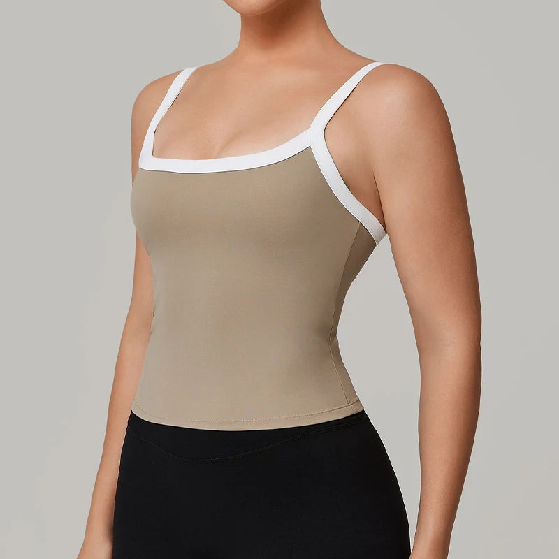 Ctenkevet Women's U-Neck Sleeveless Double Strap Push up Yoga Vest Female Slimming Quick-Dry Sports Tank Top for Gym Fitness