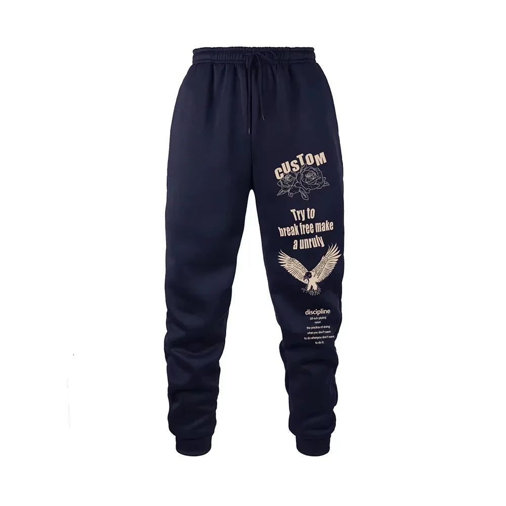 Men's sports pants Spring and autumn new jogger gym sports fitness printed casual pants waist strap training pants high quality