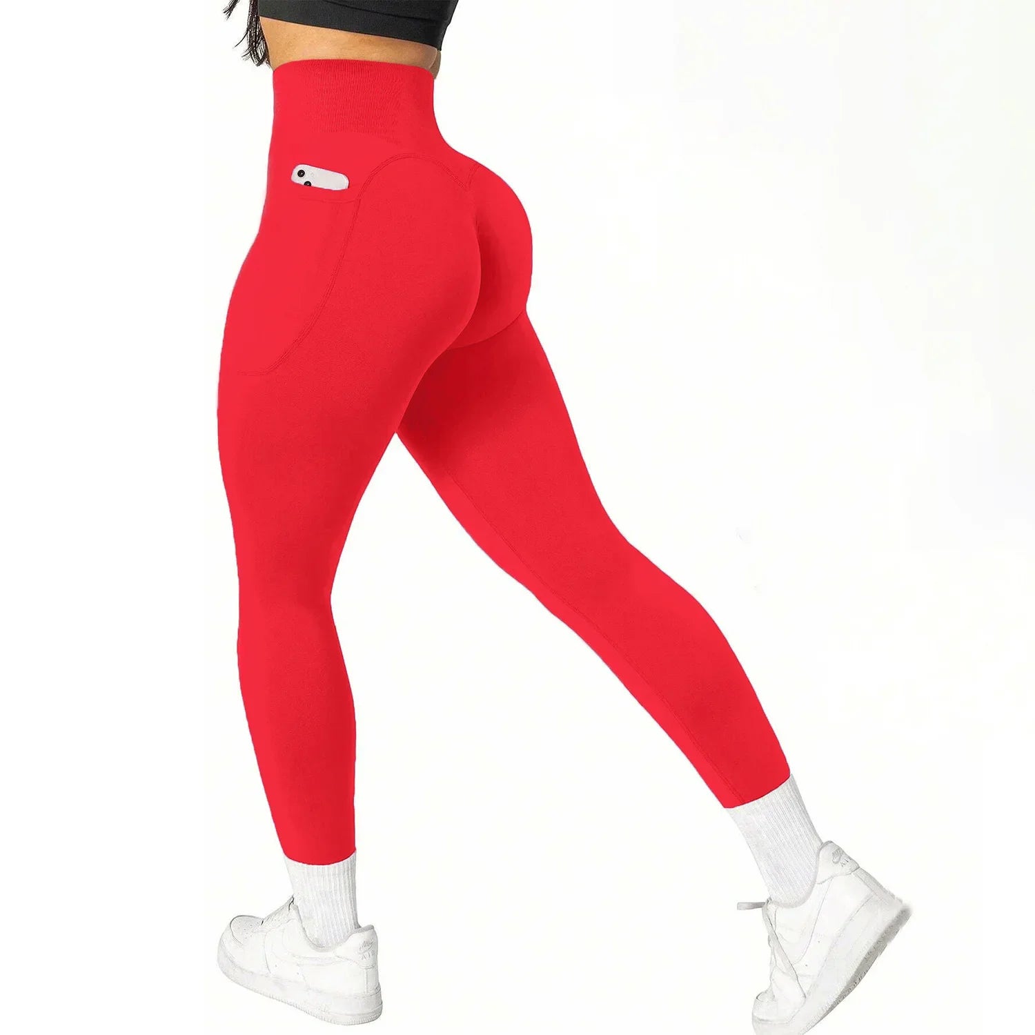 High Waist Yoga Leggings Women Fitness Workout Sport Leggings Sexy Peach Hip Pants  Stretch Double Side Pocket Tight Leggings