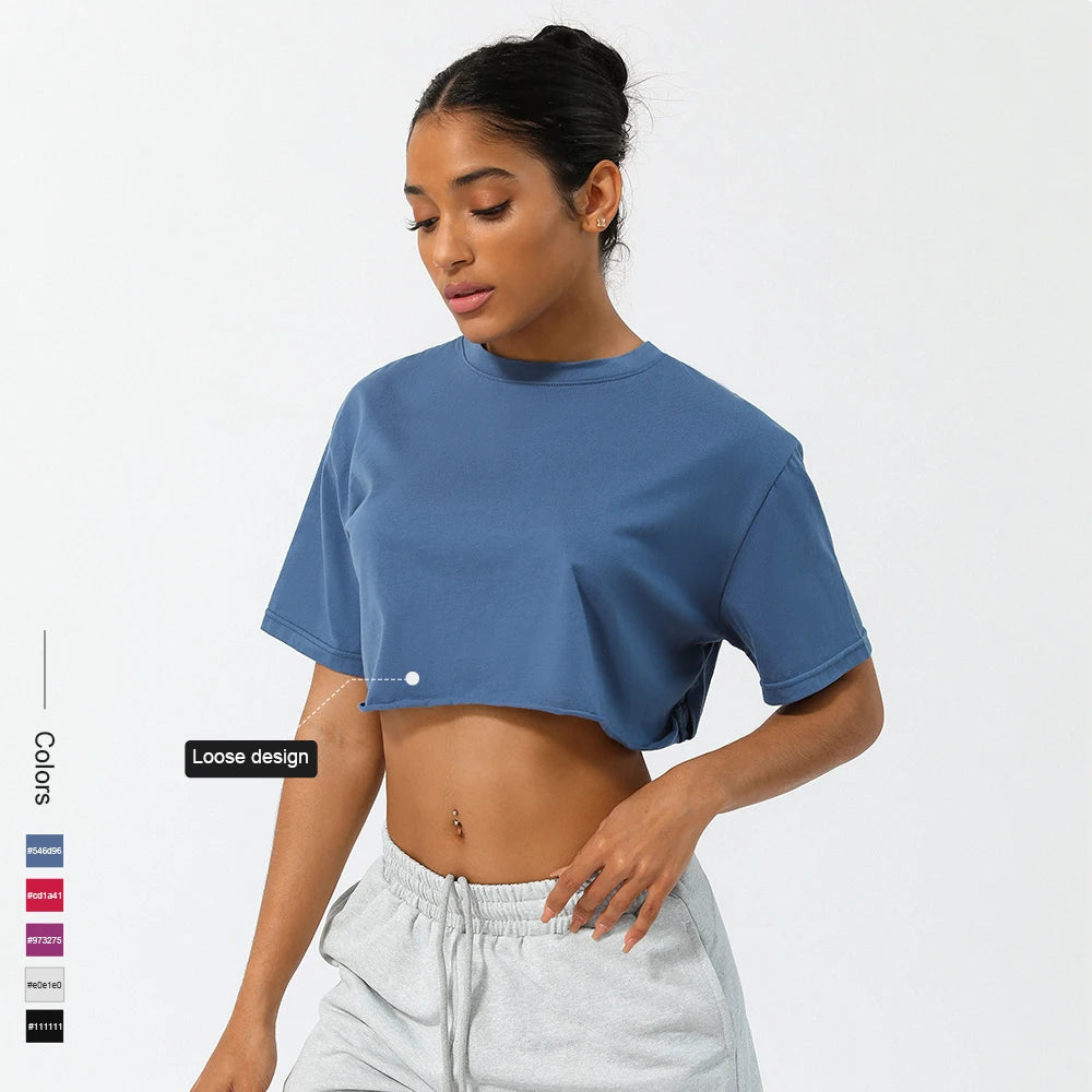 Women Fitness Crop Top Soft Running Short Sleeve Shirt Gym Yoga Wear Workout T-Shirt