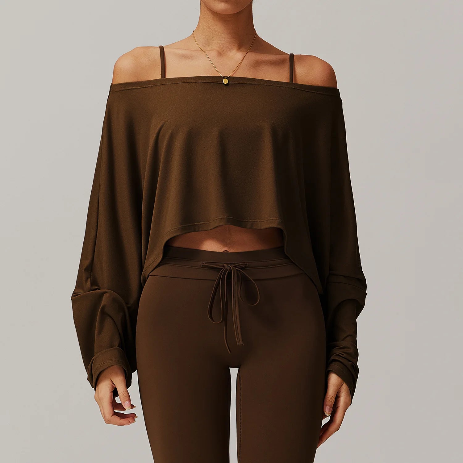 New Fitness Sports Long Sleeve Loose Top Women's One Shoulder Bat Sleeve Outerwear Casual Versatile Long Sleeve Yoga Hoodie