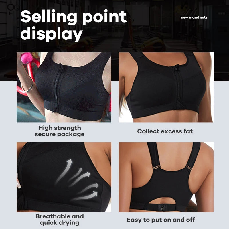 S-2XL Popular Sports Top Yoga Bra Women's Shockproof Sports Shirt Sports Bra Front Zipper Women's Push Up Bra Sportswear